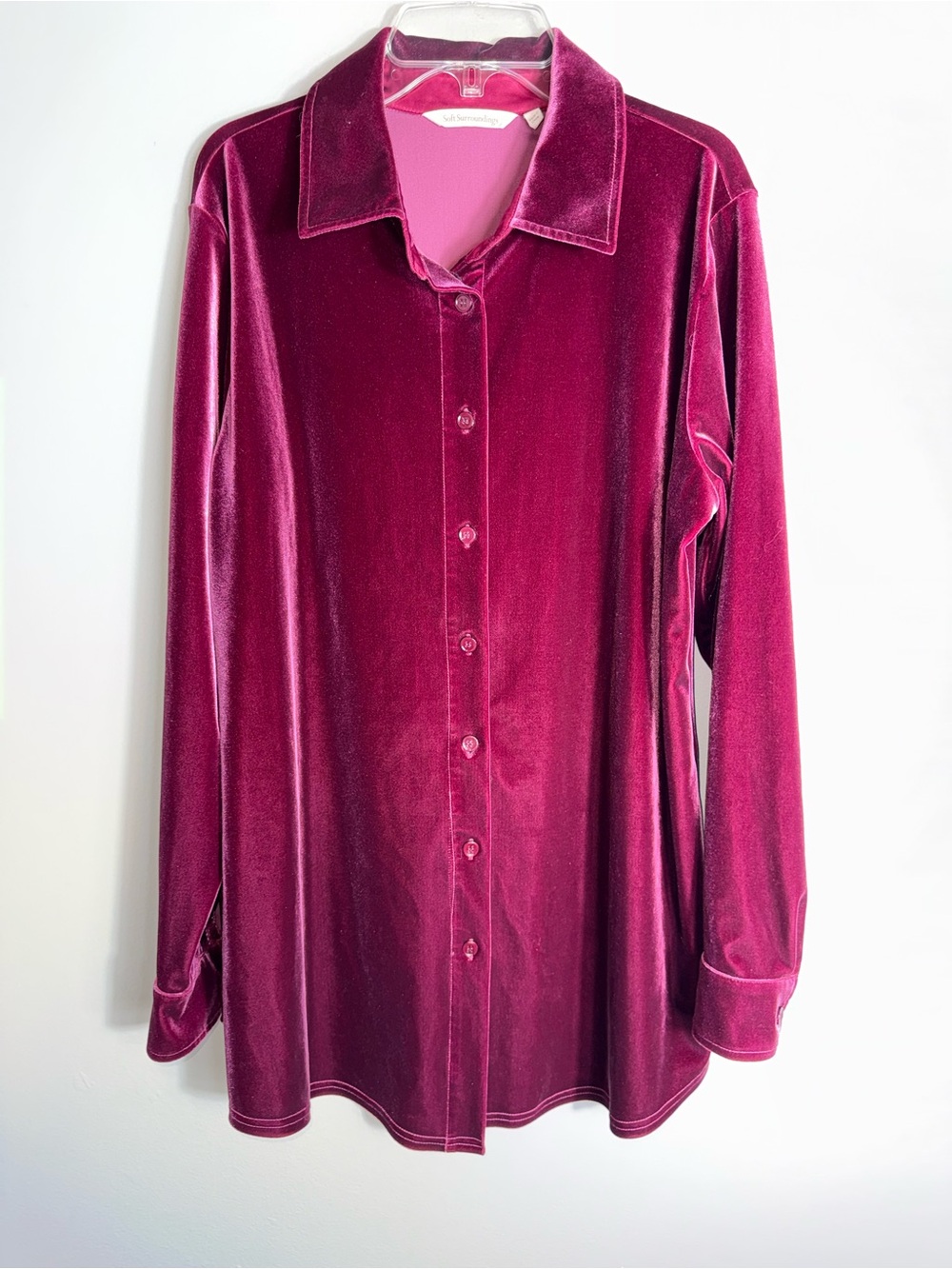 Soft Surroundings Button Front Tunic Blouse-Long Sleeve-Burgundy Velvet-Medium